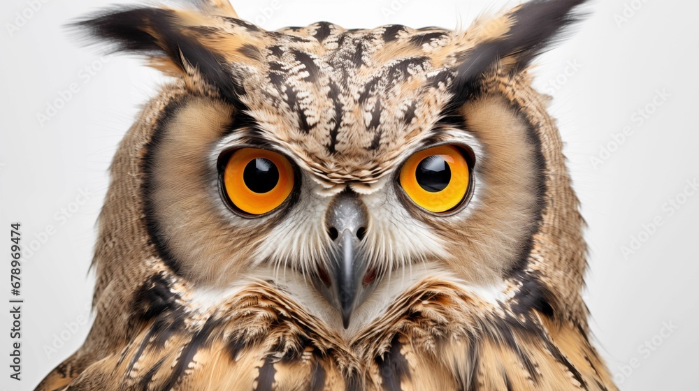Obraz premium Image of an owl's face on a white background.
