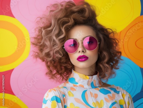 Fashionable Woman Embracing Vibrant Colors in Her Pink Sunglasses Generative AI