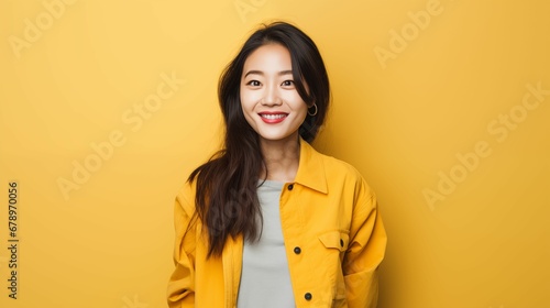 Image of a young Asian woman on a pastel background. © kept