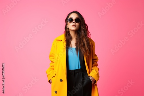 Stylish Woman in a Vibrant Yellow Coat and Trendy Sunglasses Generative AI © Johnathan