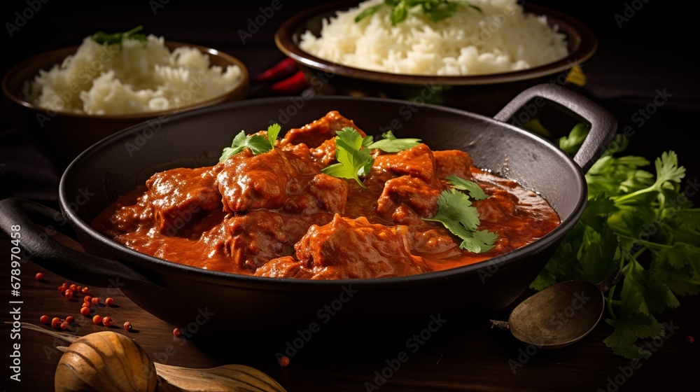 Spicy and Flavorful Vindaloo Curry Served with Fragrant Rice Spicy and Flavorful Vindaloo Curry Served with Fragrant Rice