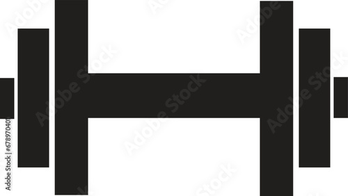 Dumbbell icon in Black filled flat style. Gym heavy strength training dumbbell pictogram. Weight lifting dumbbell sign. Dumbbell for a sports hall isolated on transparent background.