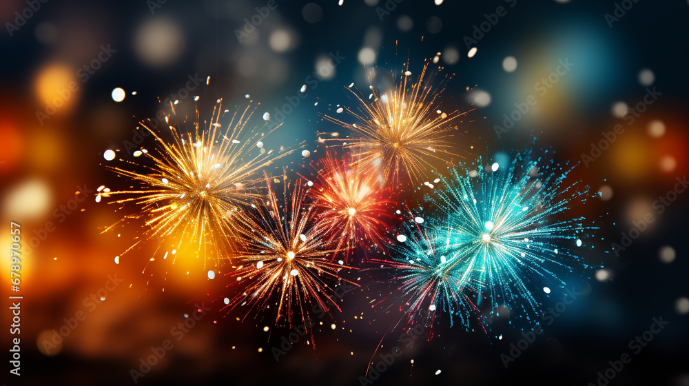 Fototapeta premium fireworks in the sky HD 8K wallpaper Stock Photographic Image