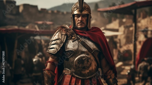 Image of a Roman legionnaire in full armor. photo