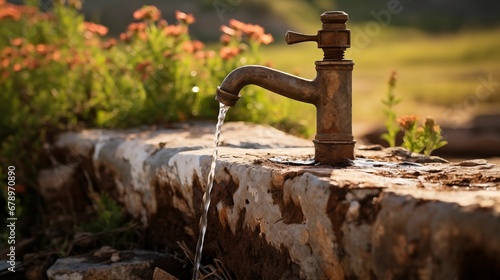 Image of a rusty tap in the countryside.