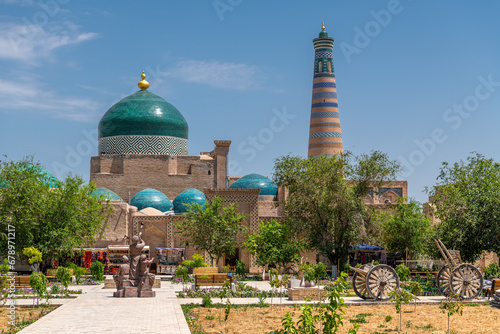 View of the Islam Khoja Minaret in Khiva, Uzbekistan photo