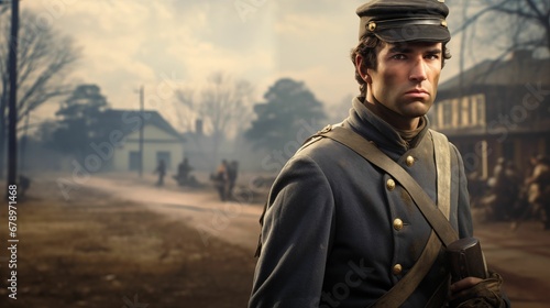 Fotografia, Obraz Image of a historical soldier in an authentic Civil War uniform.