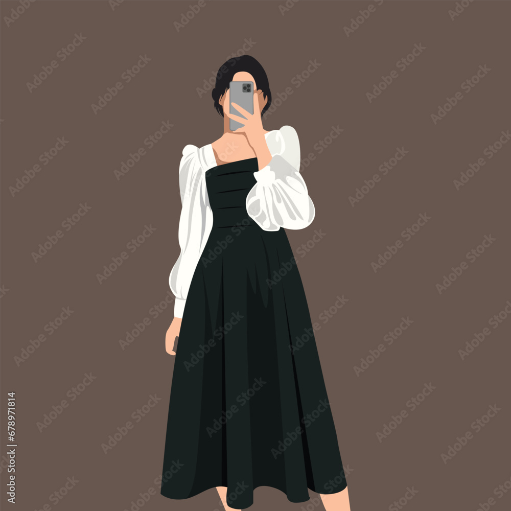Aesthetic Women Fashion Model Illustration with Solid Background Aesthetic Women Fashion Model Illustration with Solid Background