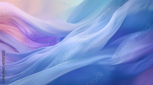 Heavenly light, dreamy pastel flowing silk waves. Baby blue, pink, yellow soft fabric wavy folds. Abstract luxury satin wave drapes background. Opaque see-though waves material backdrop, copy space photo