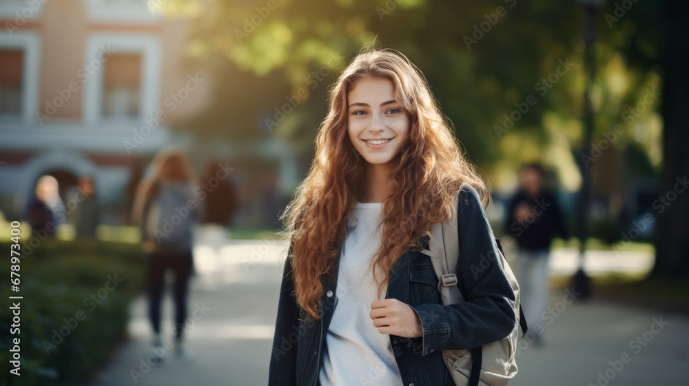 Happy, woman or student portrait smiling wearing a backpack, at university, college or school. Confident, happy, and motivated youth female for education, learning and higher education Happy, woman or student portrait smiling wearing a backpack, at university, college or school. Confident, happy, and motivated youth female for education, learning and higher education