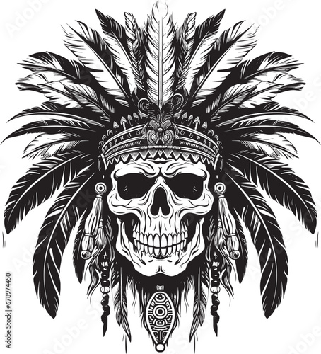 Tribal Skull in Native American Headdress Vector