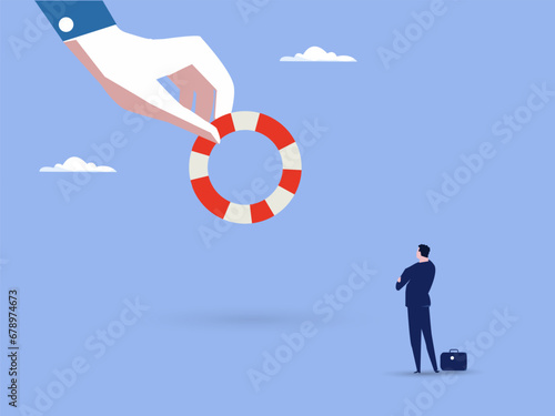 Business help, investment, support and bailout vector concept. Businessman and lifesaver symbol. Government stimulus package. vector illustration.