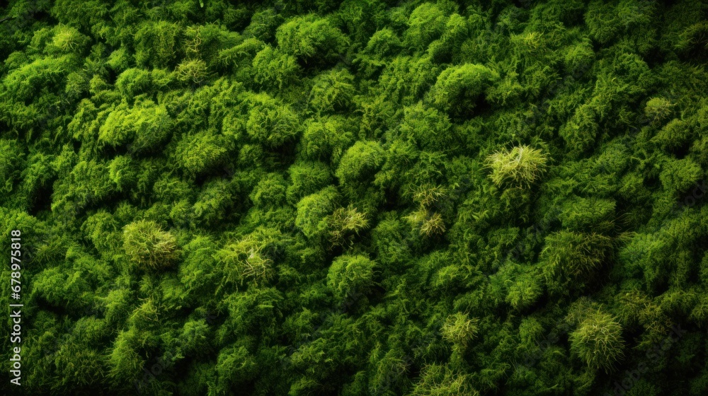 A close up of a green moss covered wall surface. A close up of a green moss covered wall surface.
