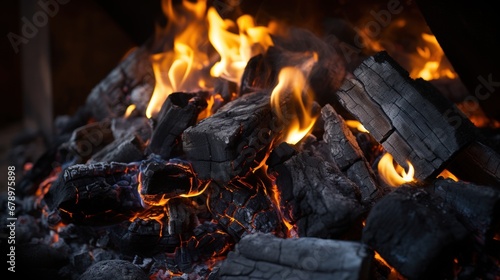 An up close view of coal being burned in a fireplace
