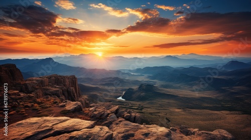 Sunset over majestic mountain range  tranquil wilderness