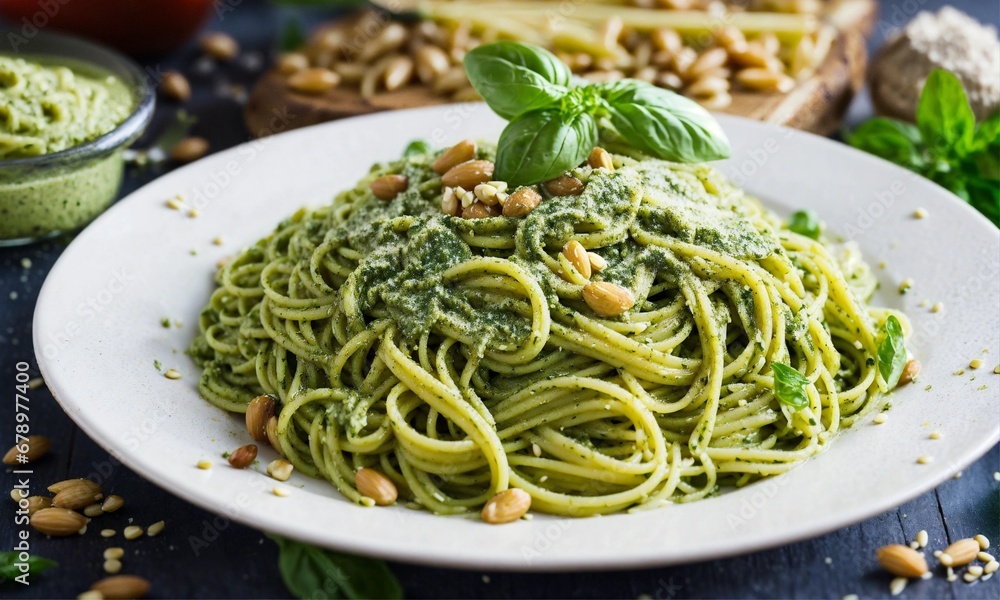 30. 
31. **Pesto Pasta** A plate of pasta coated in a rich, green pesto sauce, perhaps sprinkled with pine nuts or Parmesan.