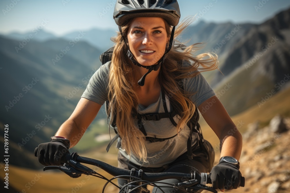 A beautiful woman on a mountain bike on the mountain. A beautiful woman on a mountain bike on the mountain.