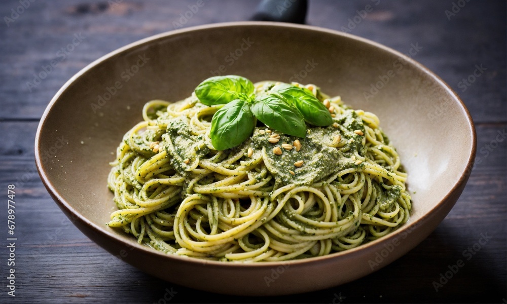 30. 
31. **Pesto Pasta** A plate of pasta coated in a rich, green pesto sauce, perhaps sprinkled with pine nuts or Parmesan.