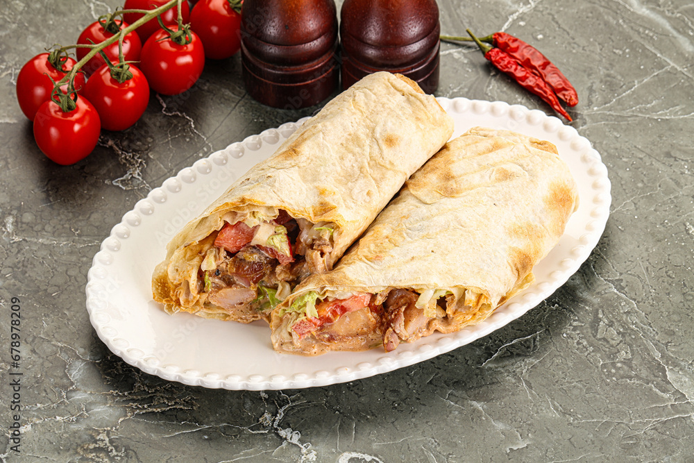 Shawarma with grilled chicken meat Shawarma with grilled chicken meat