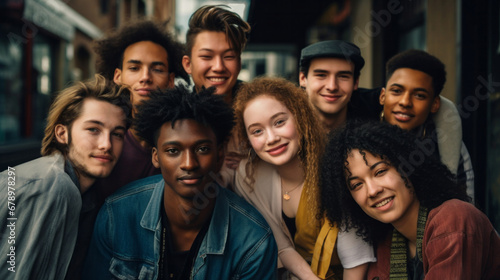 Diverse, group and youth portrait of young students or a friends for inclusivity and diversity. Confident, people or best friends taking a selfie together, having fun for protest or human rights © MalamboBot/Peopleimages - AI