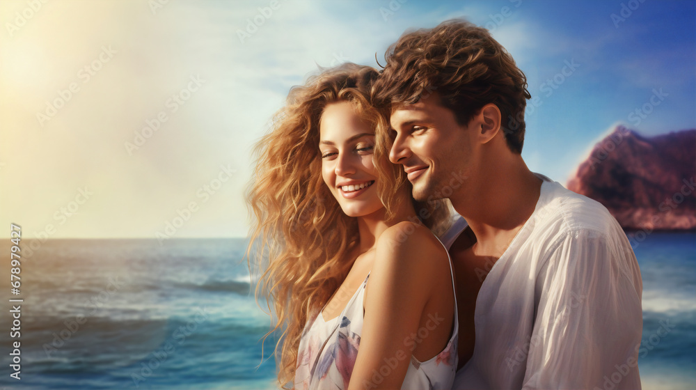 Portrait of a young couple enjoying on beautiful beach Portrait of a young couple enjoying on beautiful beach