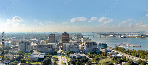 scenic view to downtown Baton Rouge in morning light , Louisiana photo