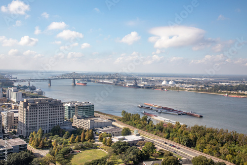view from state capitol tower in Baton Rouge to river Mississippi and town © travelview