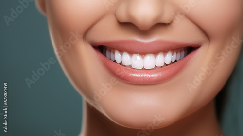 Young woman with perfect healthy pearly white teeth smile.
