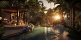 resort in the tropical palm trees, generative AI