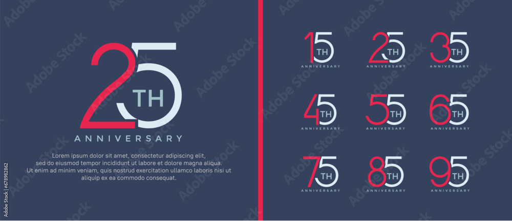 set of anniversary logo red and blue color on blue background for celebration moment set of anniversary logo red and blue color on blue background for celebration moment