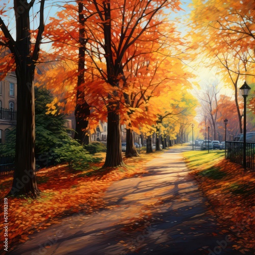 "Captivating Autumnal Landscape: A Realistic Painting Brimming with Rich Hues and Serene Beauty" (249 letters)