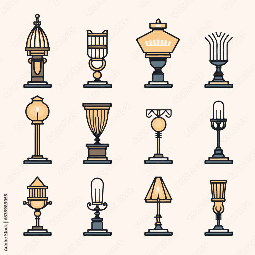 decorative lamp icon set illustration