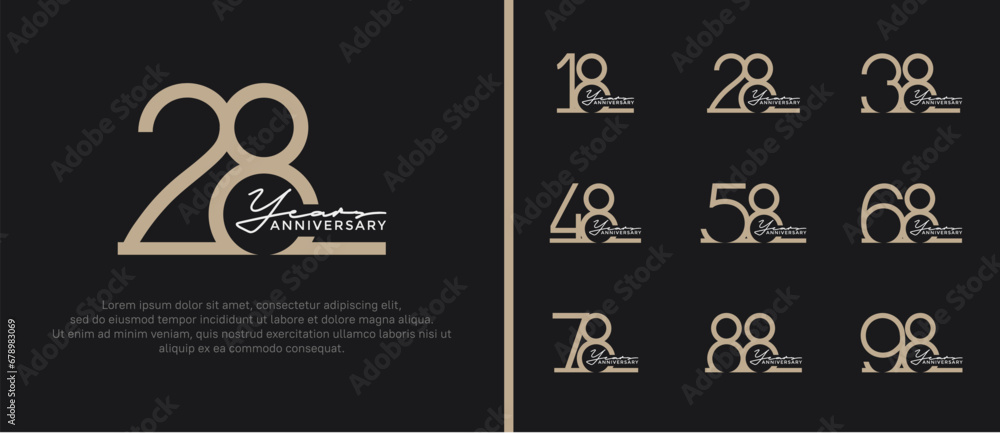 set of anniversary logo brown color on black background for celebration moment