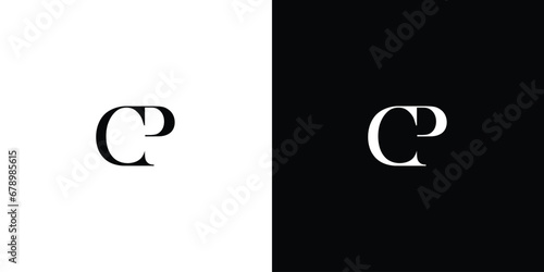 Abstract creative letter letter CP element logo design in black and white color
