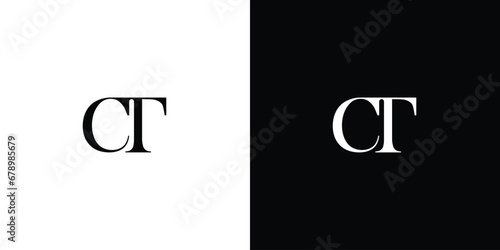 Abstract letter CT or TC Minimal logo design template. Vector letter logo in white and black color