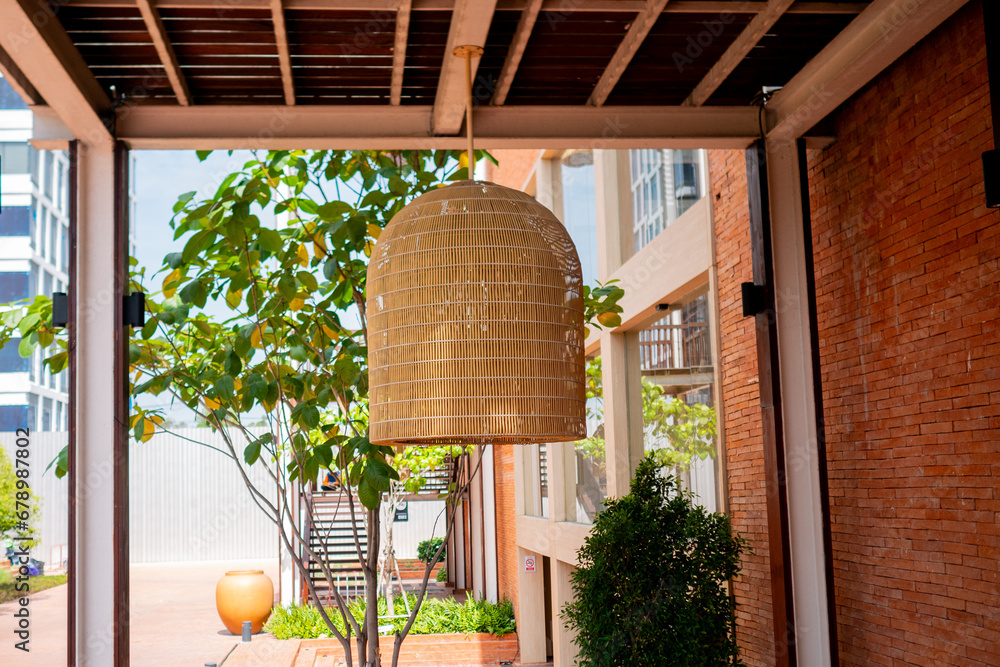 Foto Large lanterns made from natural materials, decorative lanterns