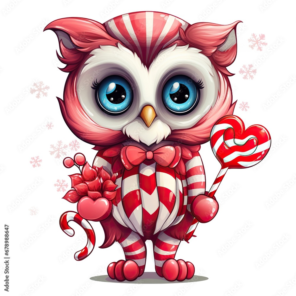 Candy Cane Loving Owl Clipart