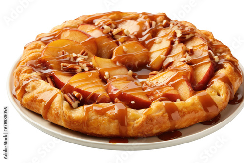 Flaky Perfection: Caramel-Drizzled Apple Galette Isolation on Transparent Background