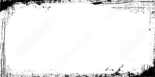 Grunge painted frame background texture. Vintage distressed black and white abstract artistic acrylic paint border. Blank 8k 16:9 empty isolated grungy rough brush stroke corner design backdrop.