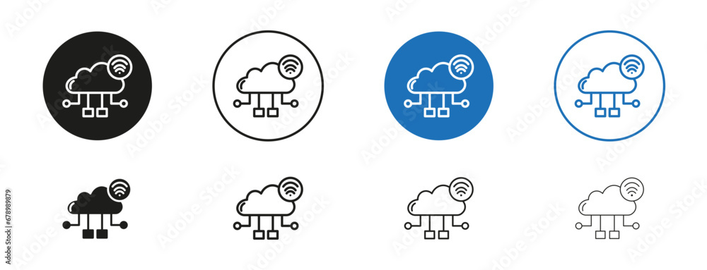 Data streaming line icon set in black and blue color.