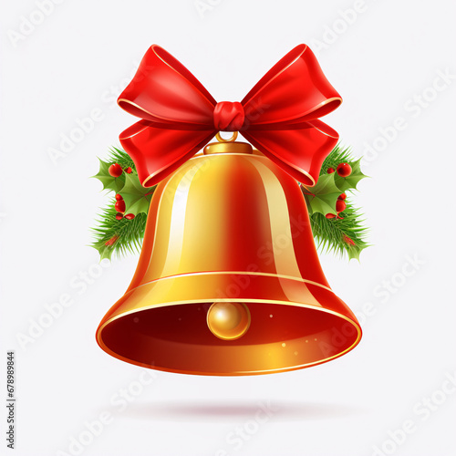 Christmas bells hanging on red ribbon, Christmas decoration element