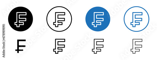 Swiss franc currency line icon set in black and blue color. photo