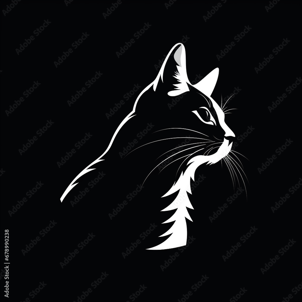 white cat head logo on black background