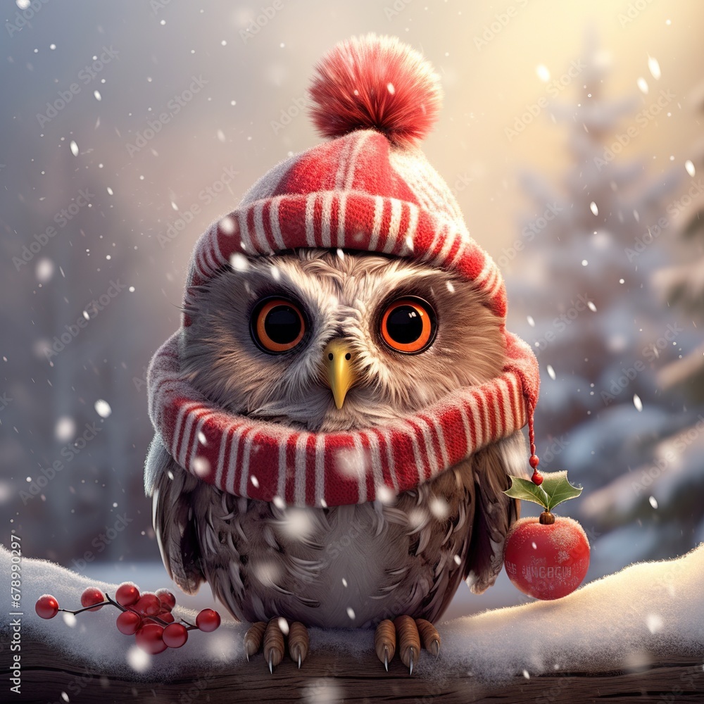 Cute Christmas Owl in Snow Cute Christmas Owl in Snow