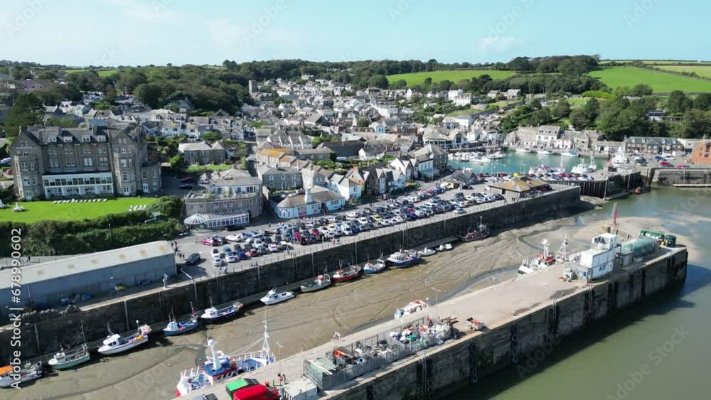 Low panning drone,aerial Padstow harbour Cornwall UK Low panning drone,aerial Padstow harbour Cornwall UK