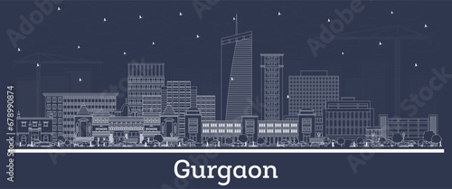 Outline Gurgaon India city skyline with white buildings. Business travel and tourism concept with historic architecture. Gurgaon cityscape with landmarks. photo