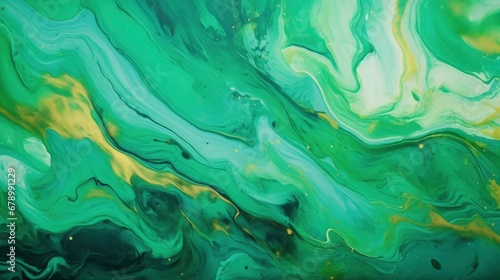 Green and Gold Fluid Art Luxury Wallpaper with Watercolor and Marble Texture.