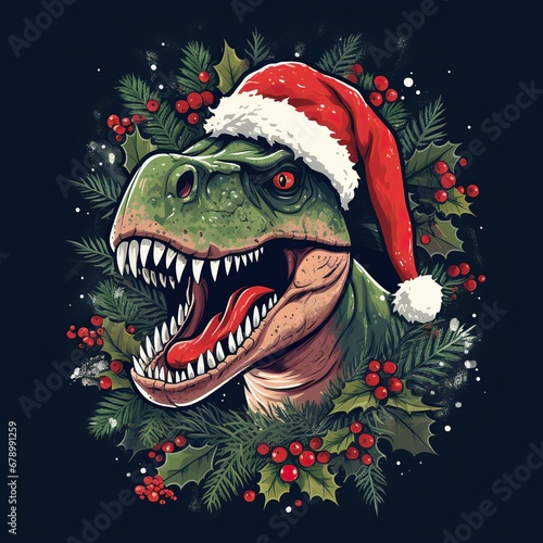 Festive Christmas Dinosaur Graphic © Man888