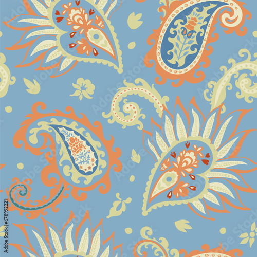 Paisley floral composition with blooming leaves