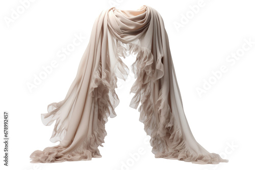 Elegance Unveiled: Fringe Lace Overlay Chiffon Scarf Isolated on Transparent Background